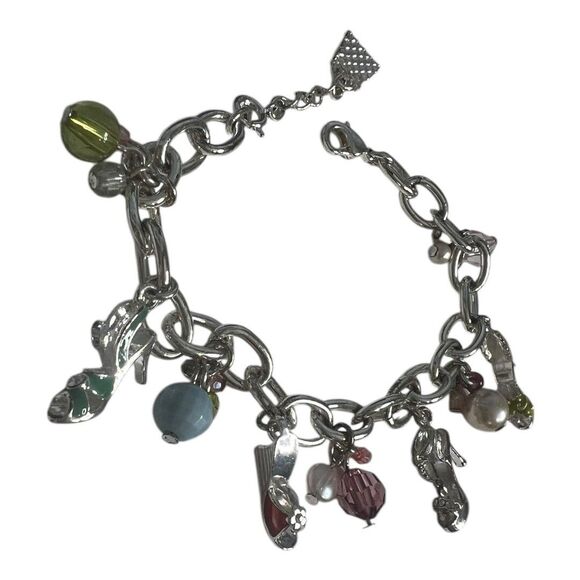 Handbag & High Heel Shoes Charm Bracelet, Silver Tone Beads Lobster Claw Chain - Picture 6 of 7